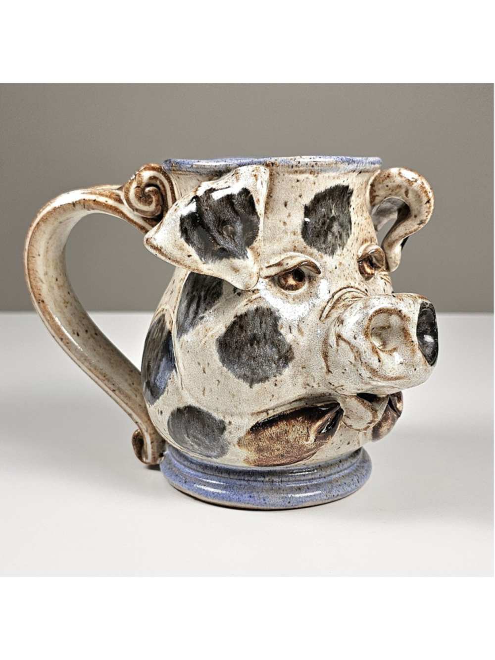 Vintage 1980 Coiner Deneen Pottery Pig Face Mug Whimsical Studio Art Stoneware